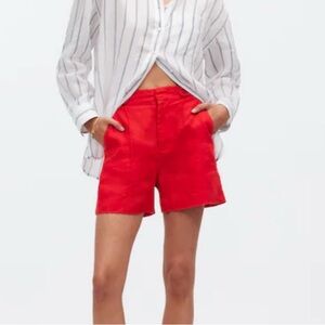 Madewell rouge Clean Button-Tab Shorts in 100% Linen size 6